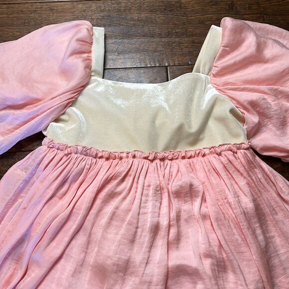 Girl August Pink Satin and Cream Velvet Babydoll Dress, size 8 - Picture 2 of 11